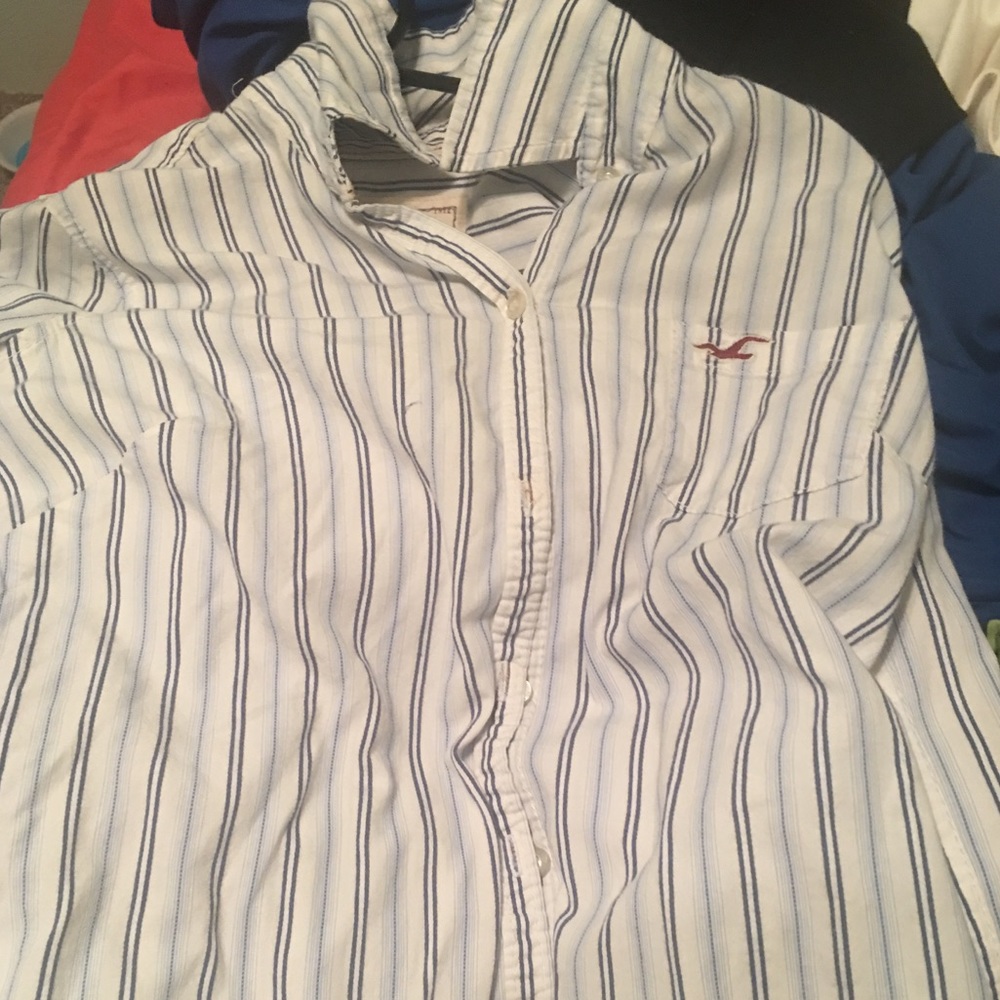 White & blue button up shirt
